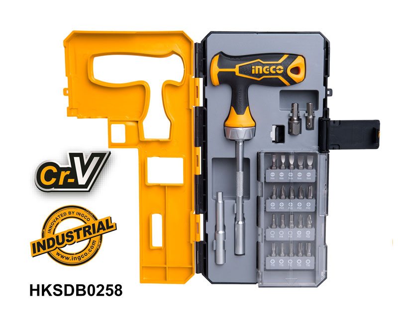 INGCO SET DE25PIÈCES POUR TOURNEVIS AVEC MANCHE EN T - HKSDB0258